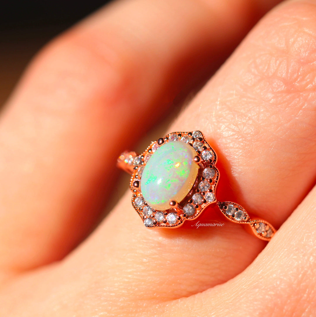 Cordelia Australian Opal Ring- 14K Rose Gold Vermeil