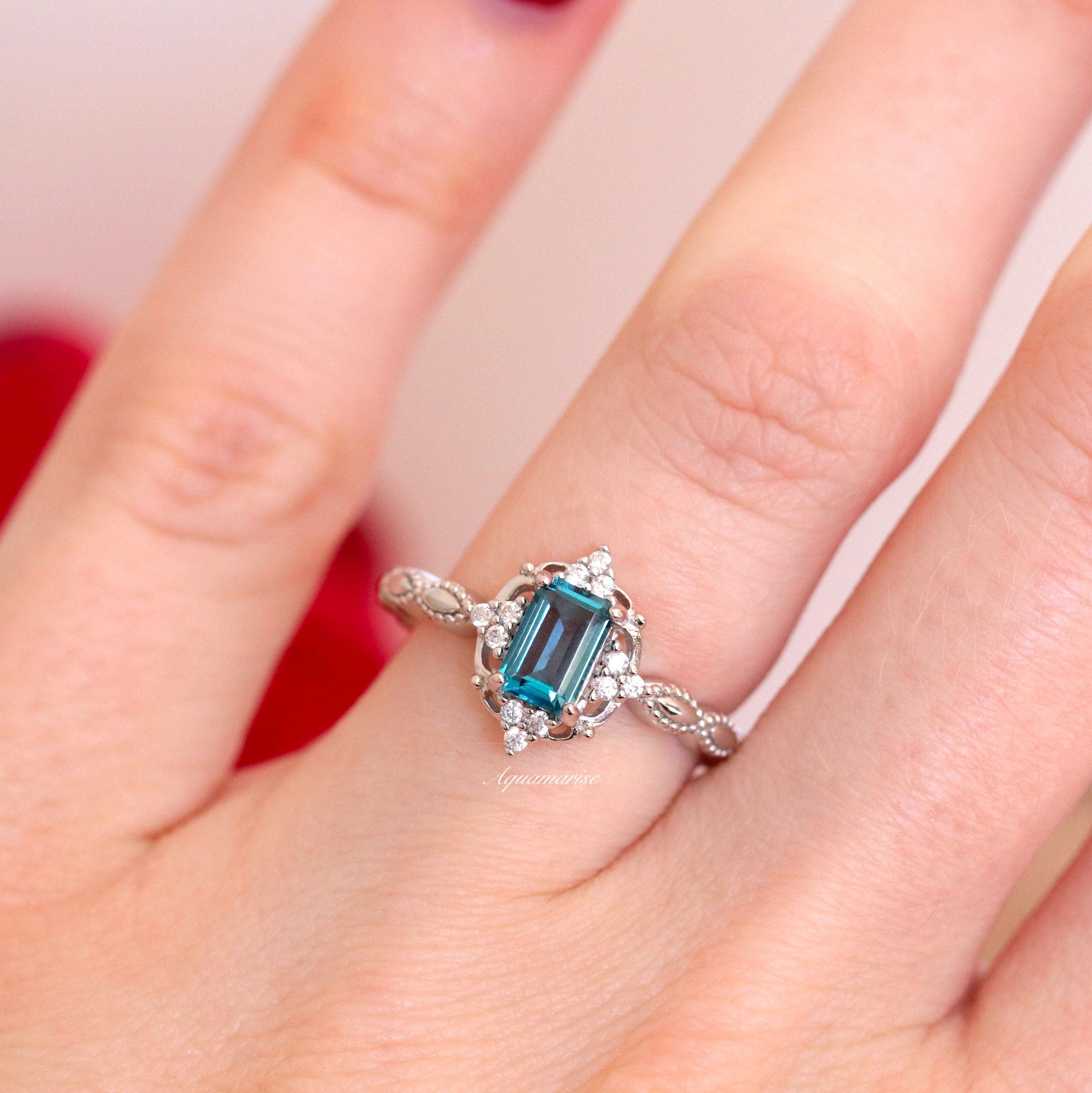 Emerald Cut London Blue Topaz Ring Silver Blue Topaz Rings sale Couple Rings Blue Engagement Ring Couple Blue Topaz Ring