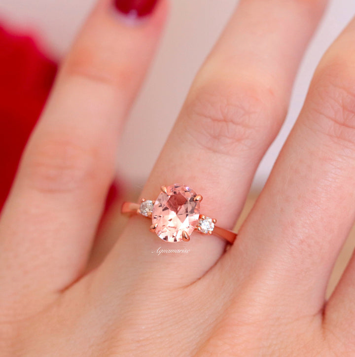 Everly Oval Morganite Ring- 14K Rose Gold Vermeil