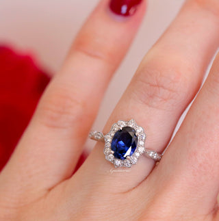 Cordelia Oval Cut Blue Sapphire Engagement Ring in 14K White Gold