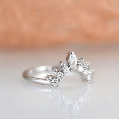 Tiara Curved Diamond Wedding Band- Sterling Silver