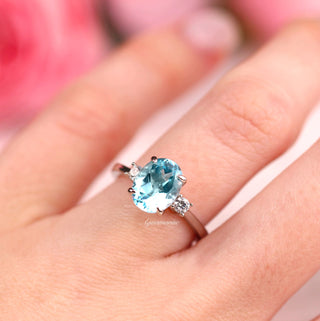 Everly Oval Cut Aquamarine Ring in Sterling Silver