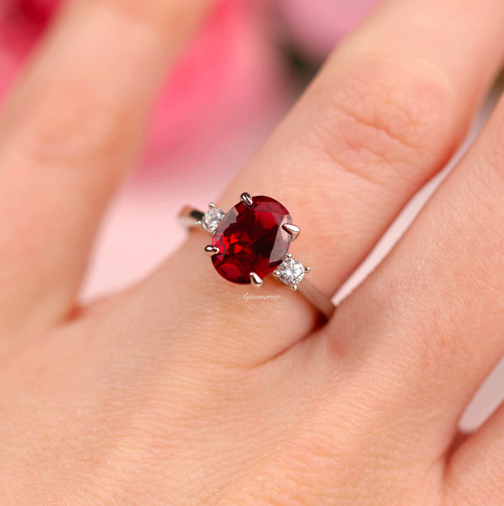 Everly Oval Ruby Ring- Sterling Silver