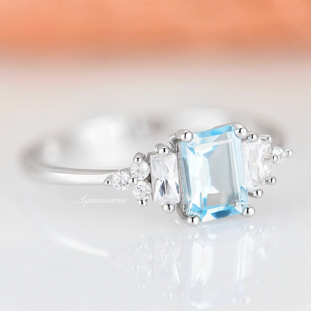 Amelia Natural Aquamarine Engagement Ring- 14K White Gold