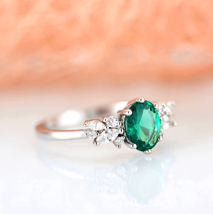 Lily Vintage Emerald Ring- 14K White Gold