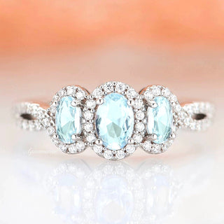 Three Stone Aquamarine Ring in Sterling Silver