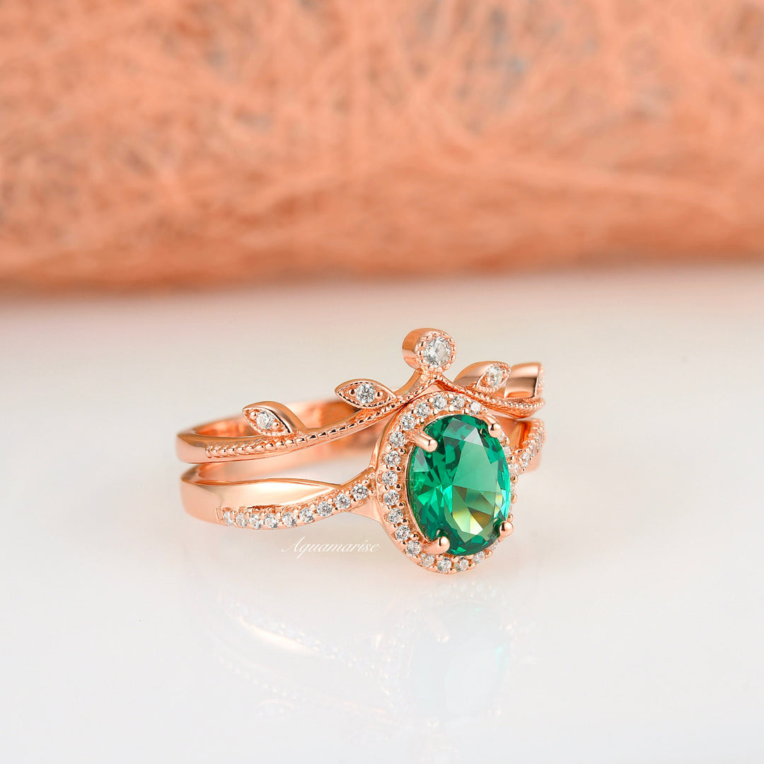 Gemma Emerald Ring Set- 14K Rose Gold Vermeil