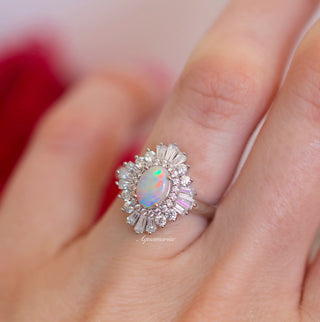 Victoria Natural Australian Opal Art Deco Engagement Ring in 14K White Gold