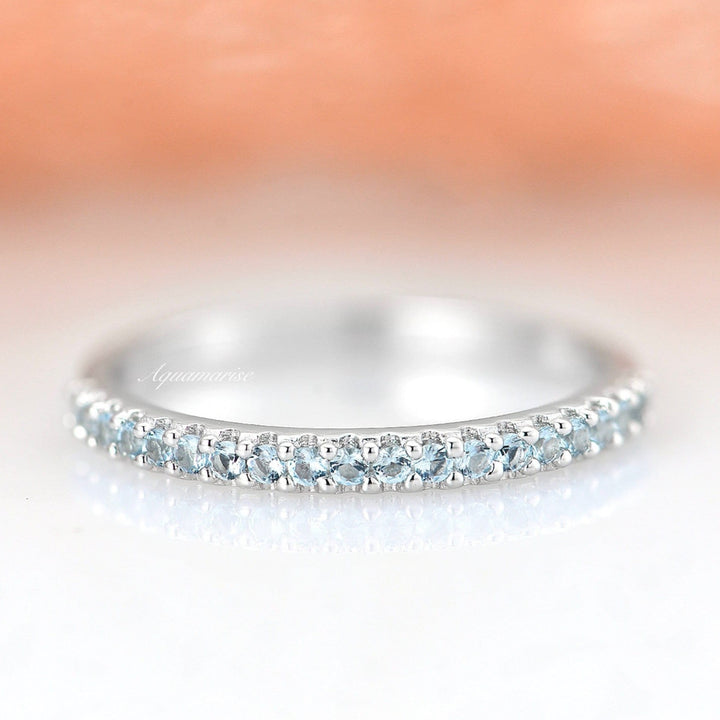 Valencia Aquamarine Wedding Band- Sterling Silver