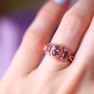 Three Stone Alexandrite Ring in 14K Rose Gold Vermeil
