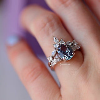 Evelyn Oval Cut Alexandrite Engagement Ring Set in Sterling Silver