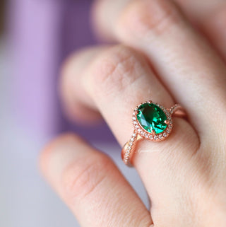 Oval Cut Emerald Leaf Ring Set in 14K Rose Gold Vermeil