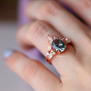 Evelyn Oval Cut Alexandrite Engagement Ring Set in 14K Rose Gold Vermeil