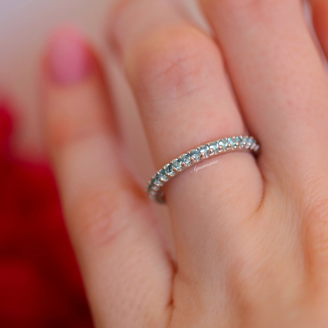 Valencia Aquamarine Wedding Band- Sterling Silver