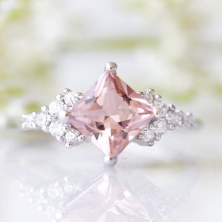 Ellie Princess Cut Morganite Engagement Ring in Sterling Silver