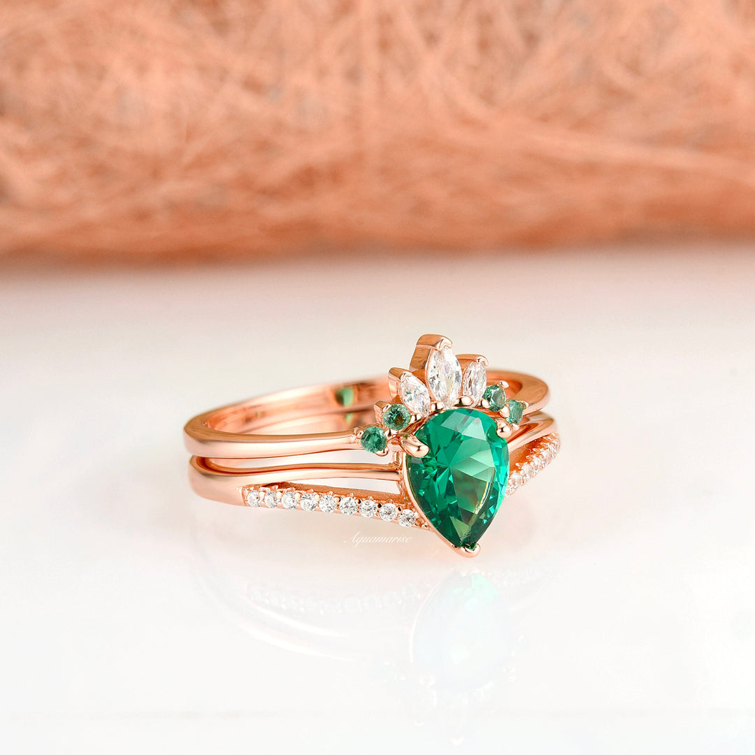 Dakota Emerald Ring Set- 14K Rose Gold Vermeil