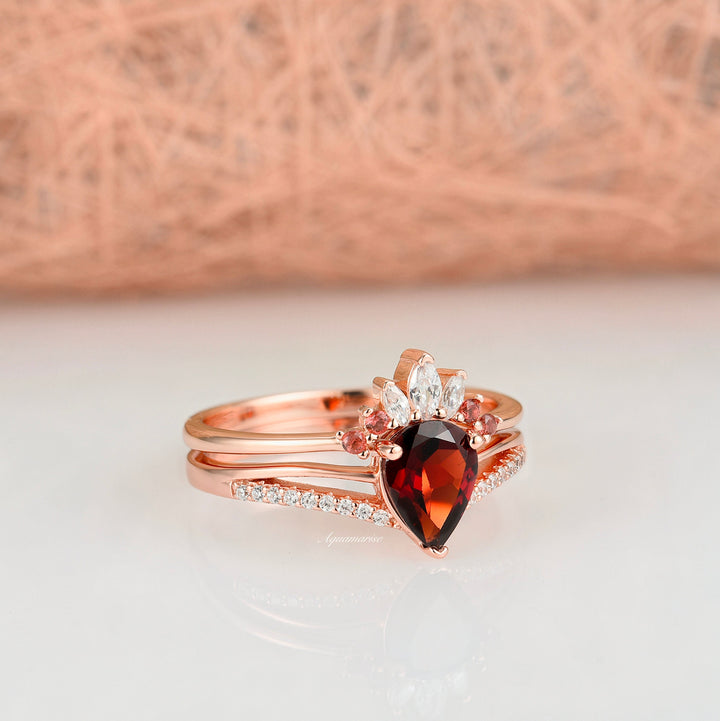 Dakota Garnet Ring Set- 14K Rose Gold Vermeil