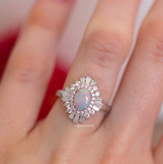 Victoria Natural Australian Opal Art Deco Engagement Ring in 14K White Gold