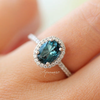 Iris Oval London Blue Topaz Engagement Ring in 14K White Gold