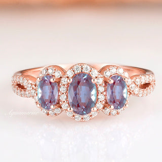 Three Stone Alexandrite Ring in 14K Rose Gold Vermeil