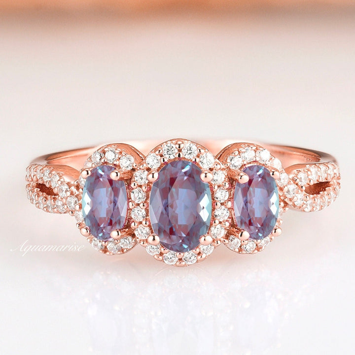 Trio Alexandrite Ring- 14K Rose Gold Vermeil