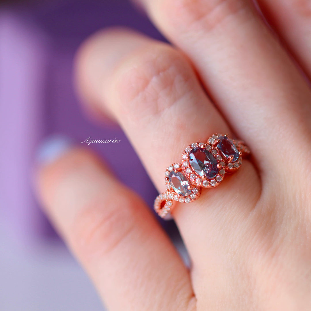 Trio Alexandrite Ring- 14K Rose Gold Vermeil