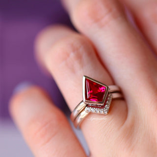 Kite Ruby Bezel Engagement Ring Set in 14K White Gold