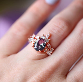 Evelyn Oval Cut Alexandrite Engagement Ring Set in 14K Rose Gold Vermeil