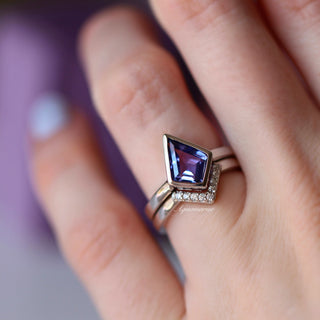 Kite Cut Bezel Tanzanite Engagement Ring Set in Sterling Silver