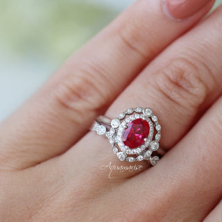 Valentina Art Deco Ruby Engagement Ring in Sterling Silver