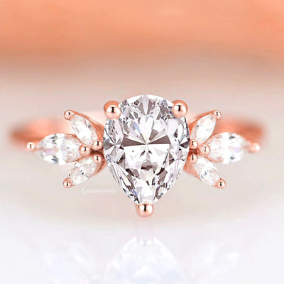 Eva White Sapphire Ring- 14K Rose Gold Vermeil
