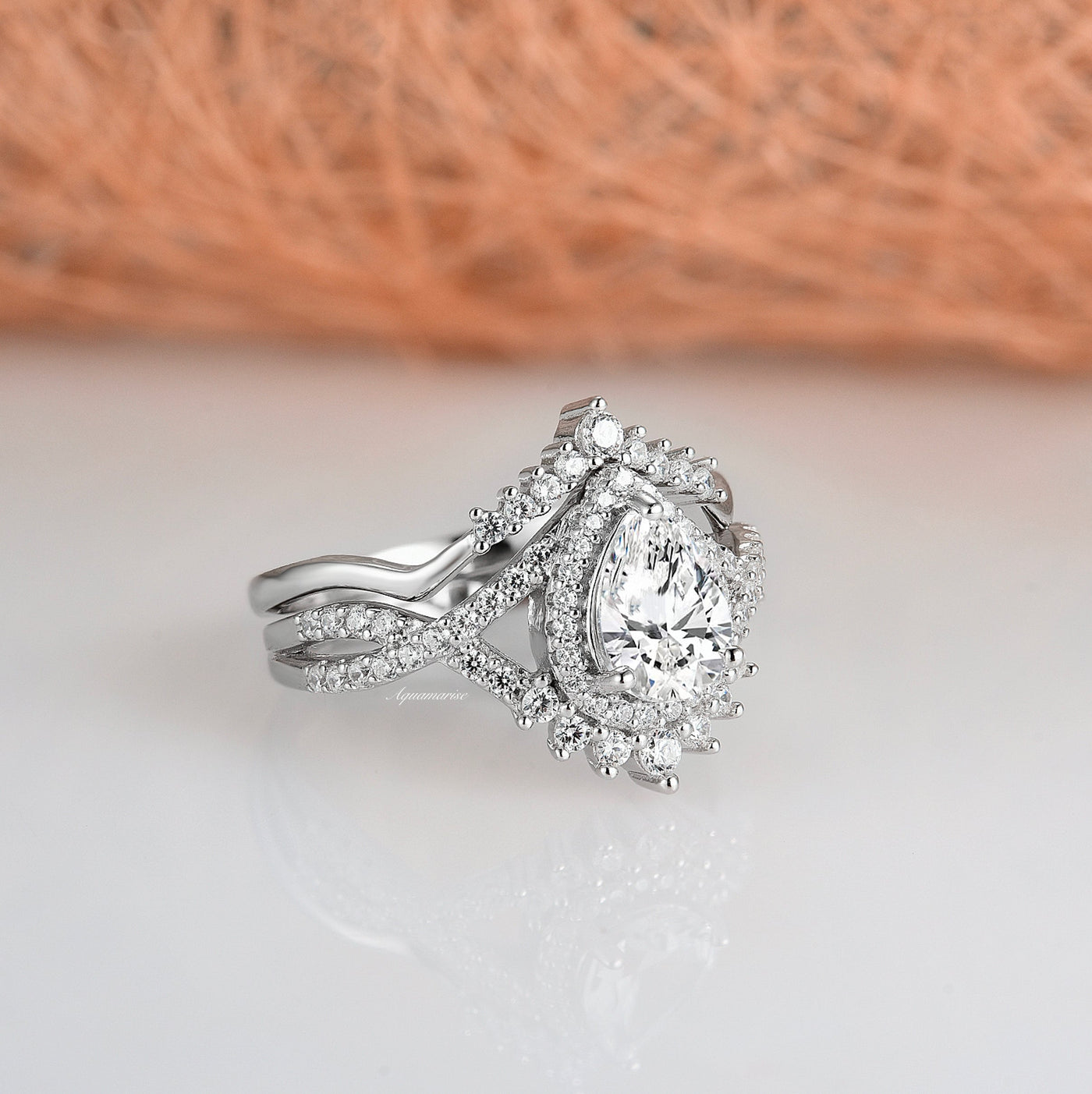 Harper White Sapphire Ring Set- Sterling Silver