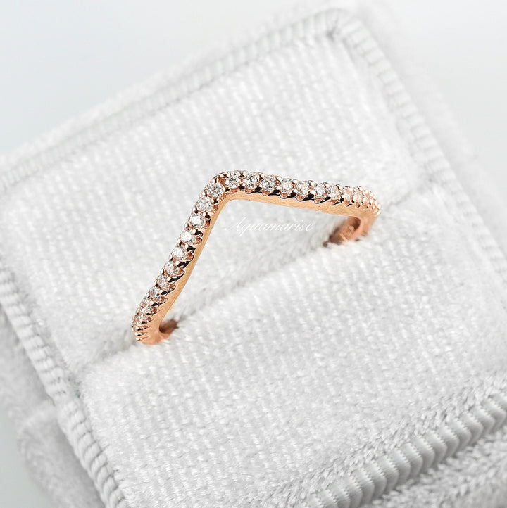 Chevron Wedding Band- 14k Rose Gold Vermeil