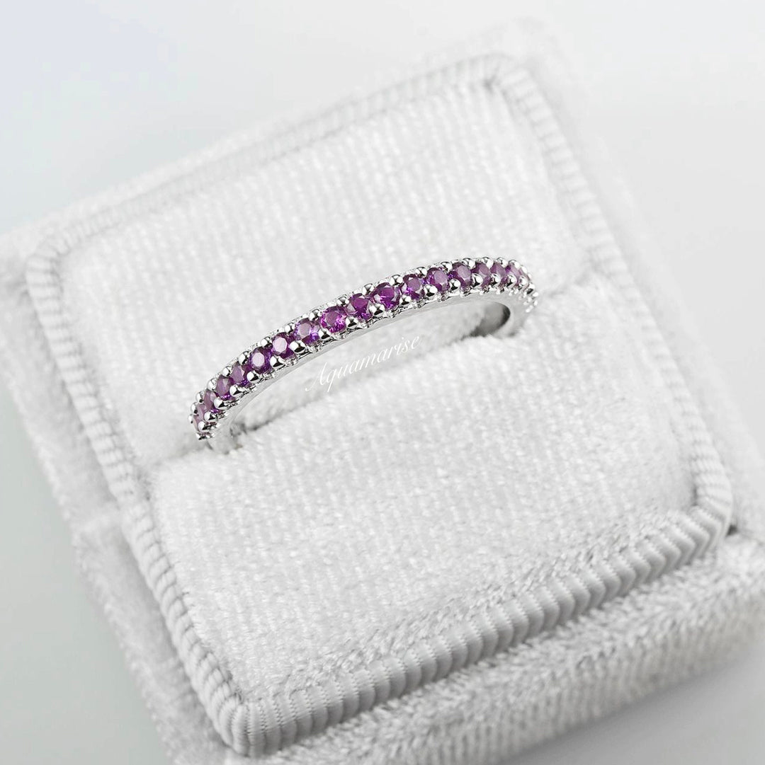 Valencia Amethyst Wedding Band- Sterling Silver