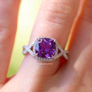 Flair Cushion Cut Natural Amethyst Ring in Sterling Silver