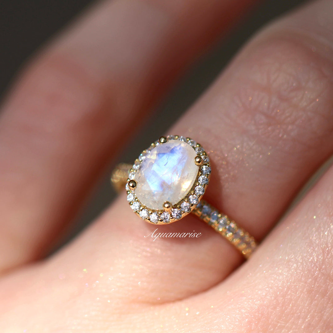 Iris Moonstone Engagement Ring- 10K/14K/18K Solid Yellow Gold