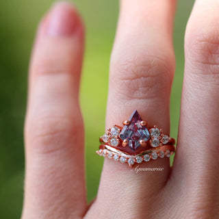 Skylar Kite Cut Alexandrite Engagement Ring Set in 14K Rose Gold Vermeil