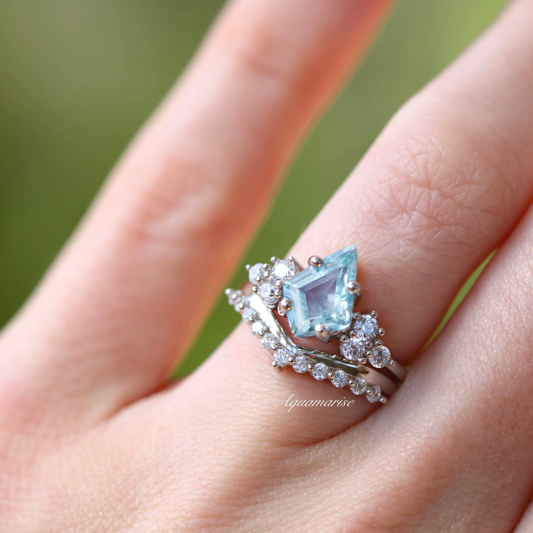 Skylar Aquamarine Engagement Ring Set- 14K White Gold