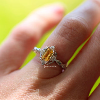 Natural Citrine Engagement Ring in 14K White Gold