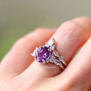 Evelyn Natural Amethyst Bridal Ring Set in Sterling Silver