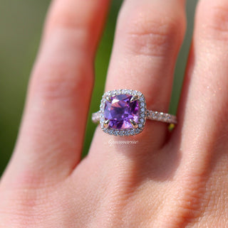 Belle Cushion Cut Natural Amethyst Ring in Sterling Silver
