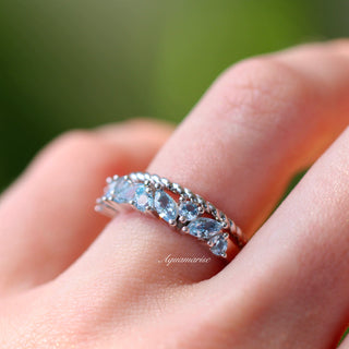 Willow Marquise Aquamarine Stacking Ring Set in Sterling Silver