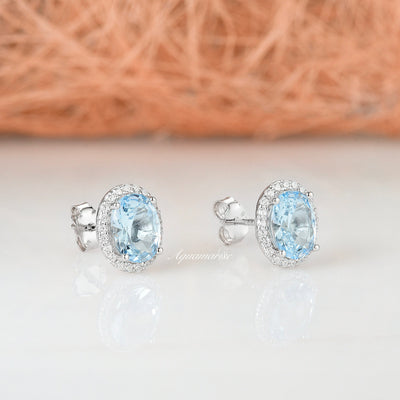 Iris Aquamarine Earrings- Sterling Silver