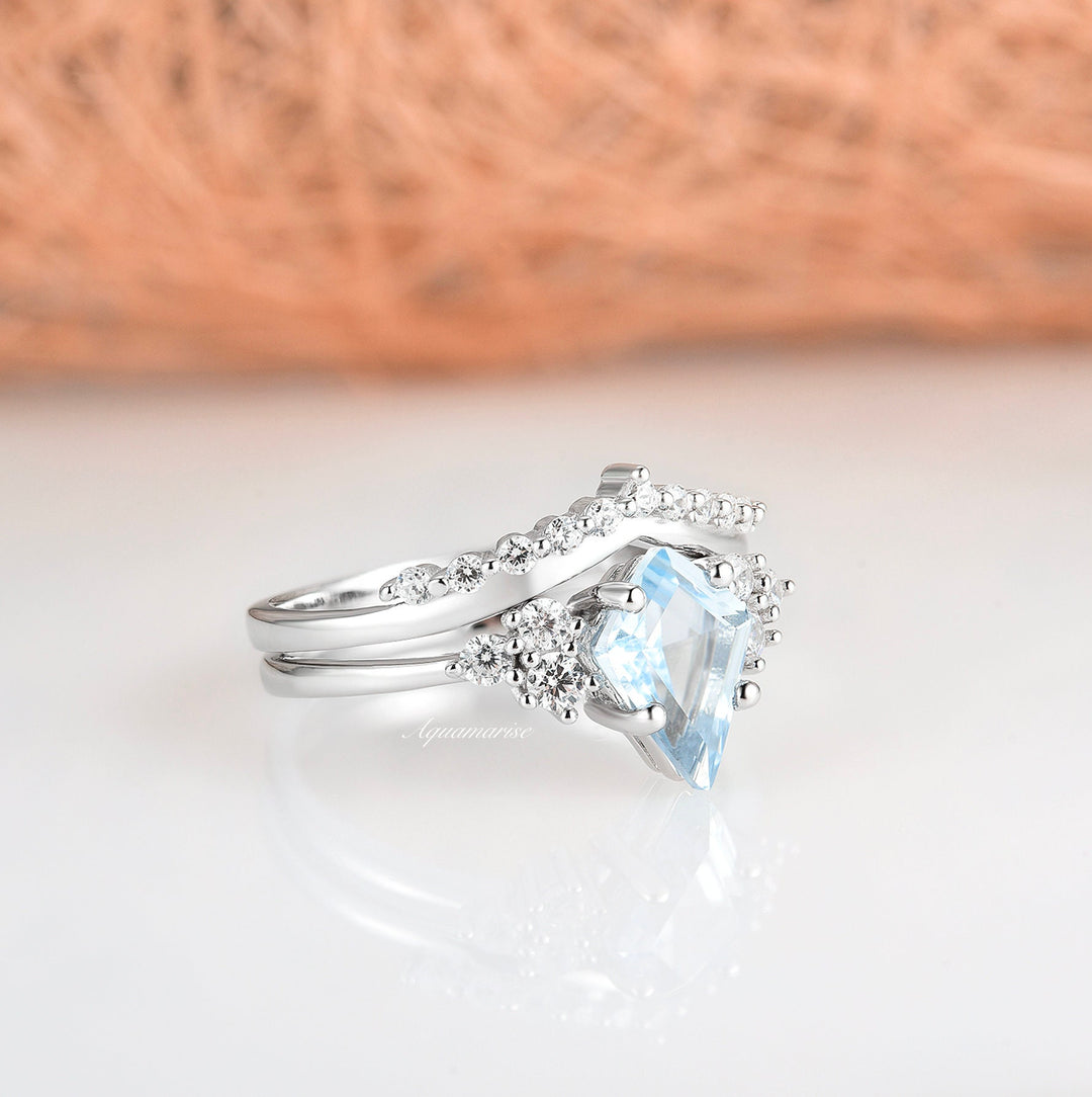 Skylar Aquamarine Engagement Ring Set- 14K White Gold