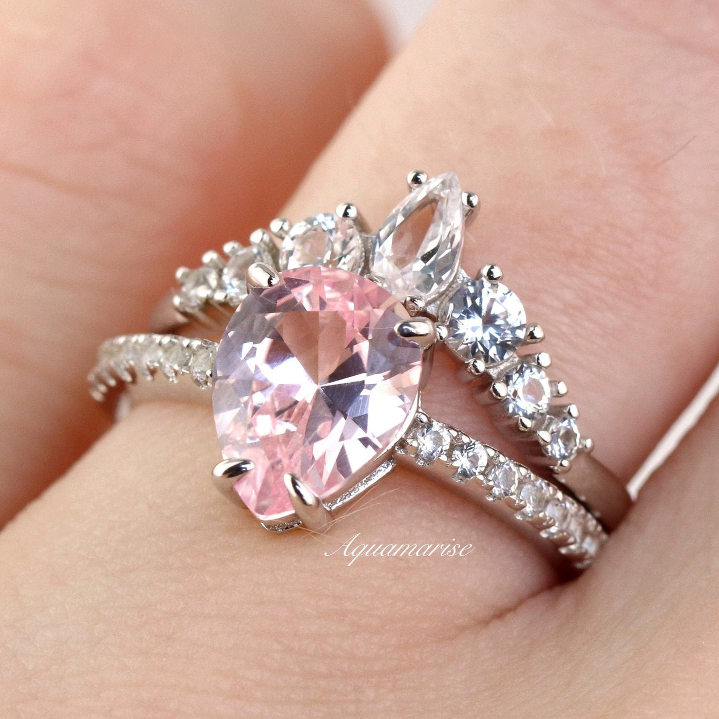 Zara Pink Sapphire Ring Set- Sterling Silver