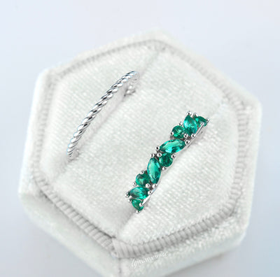 Willow Emerald Ring Set- Sterling Silver
