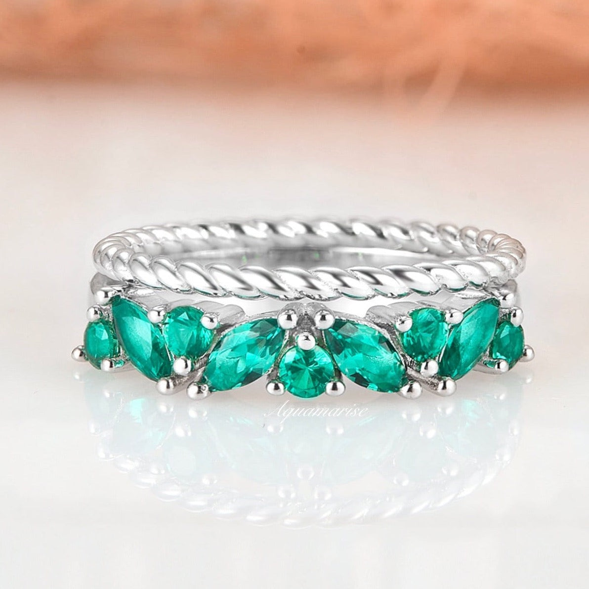 Willow Emerald Ring Set- Sterling Silver