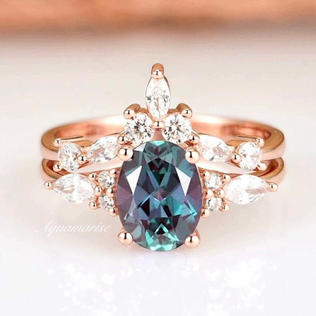 Evelyn Alexandrite Ring Set- 14K Rose Gold Vermeil