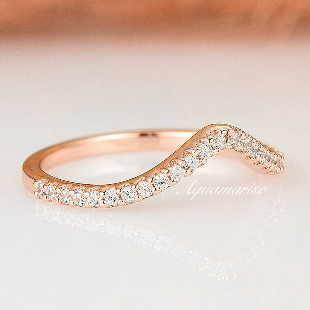 Diamond or Moissante Curved Wedding Band- 14K Solid Rose Gold