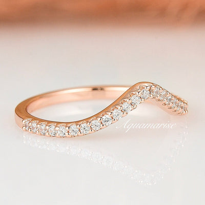 Diamond or Moissante Curved Wedding Band- 14K Solid Rose Gold